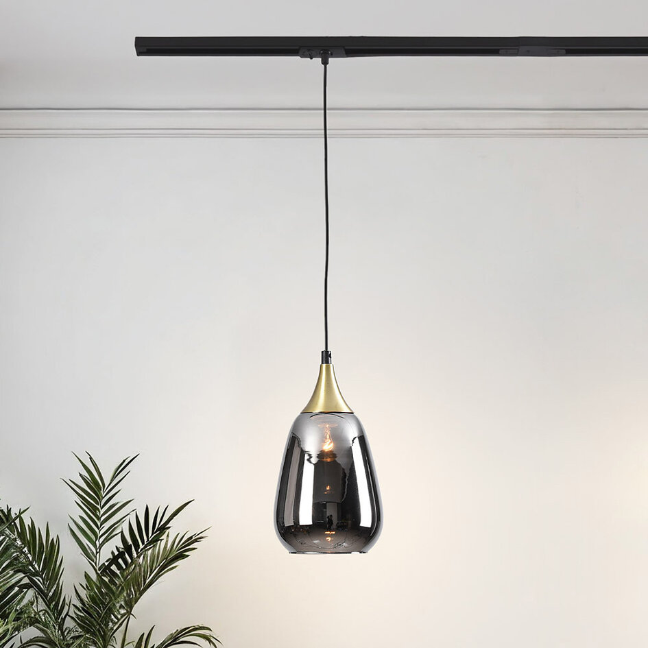 1-fase rail hanglamp Noi goud met smoke glas - druppel