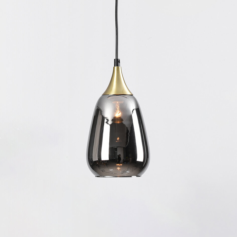 1-fase rail hanglamp Noi goud met smoke glas - druppel