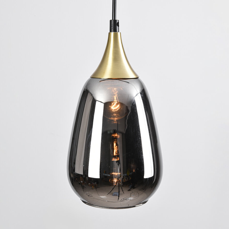 1-fase rail hanglamp Noi goud met smoke glas - druppel