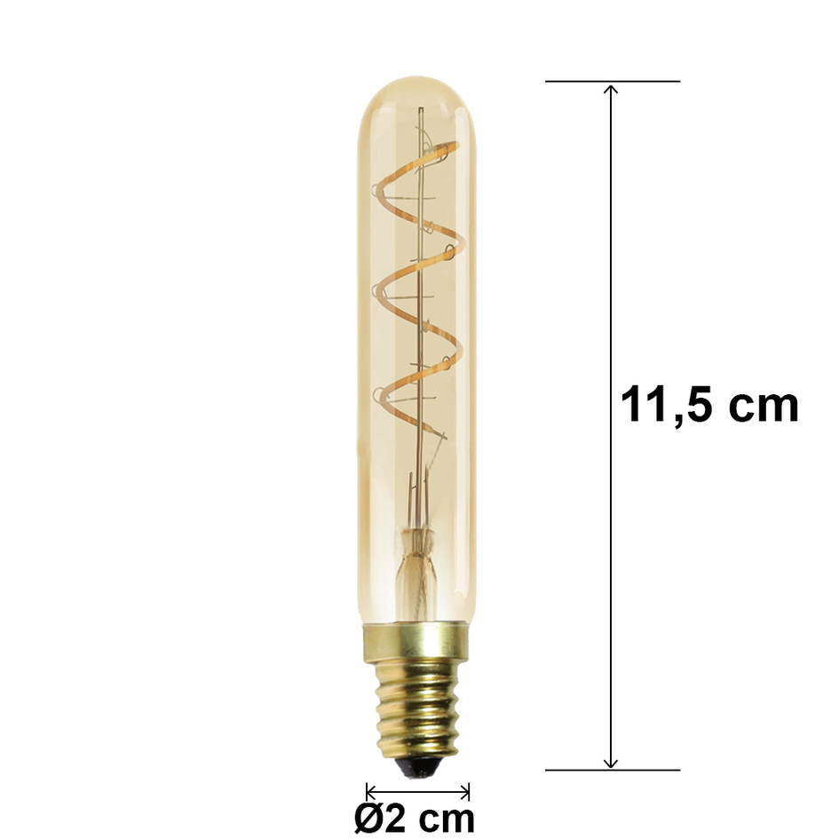 E14 dimbare buislamp amber met spiraal 11,5 cm, 2,5W, 2000K