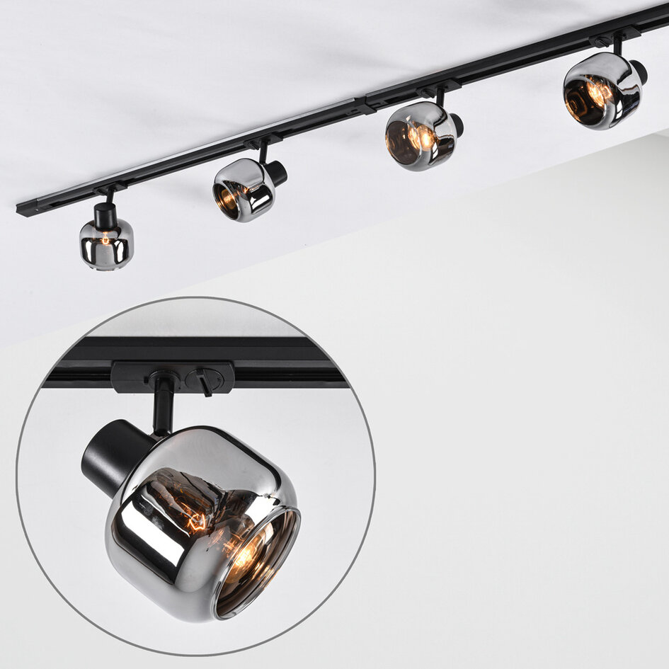 Modern 1-fase railsysteem van 1,5 meter met Juna smoke spots - plafondlamp