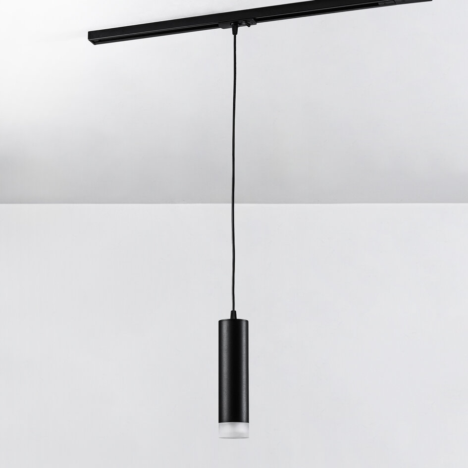 1-fase rail tube hanglamp Luke - zwart met matte diffuser