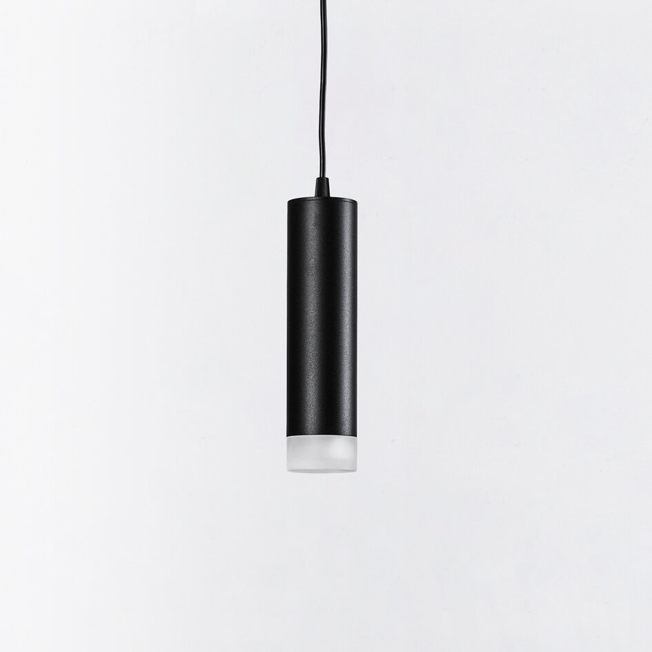 1-fase rail tube hanglamp Luke - zwart met matte diffuser