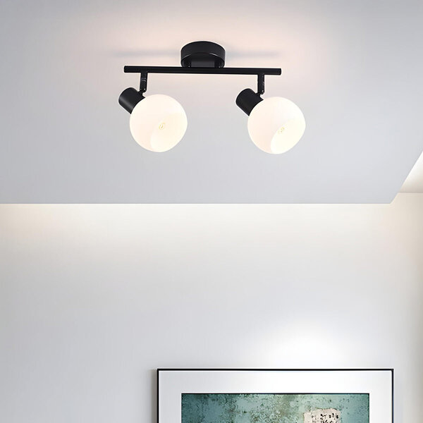 Draaibare plafondspot Phiene met melkwit glas, 2-lichts