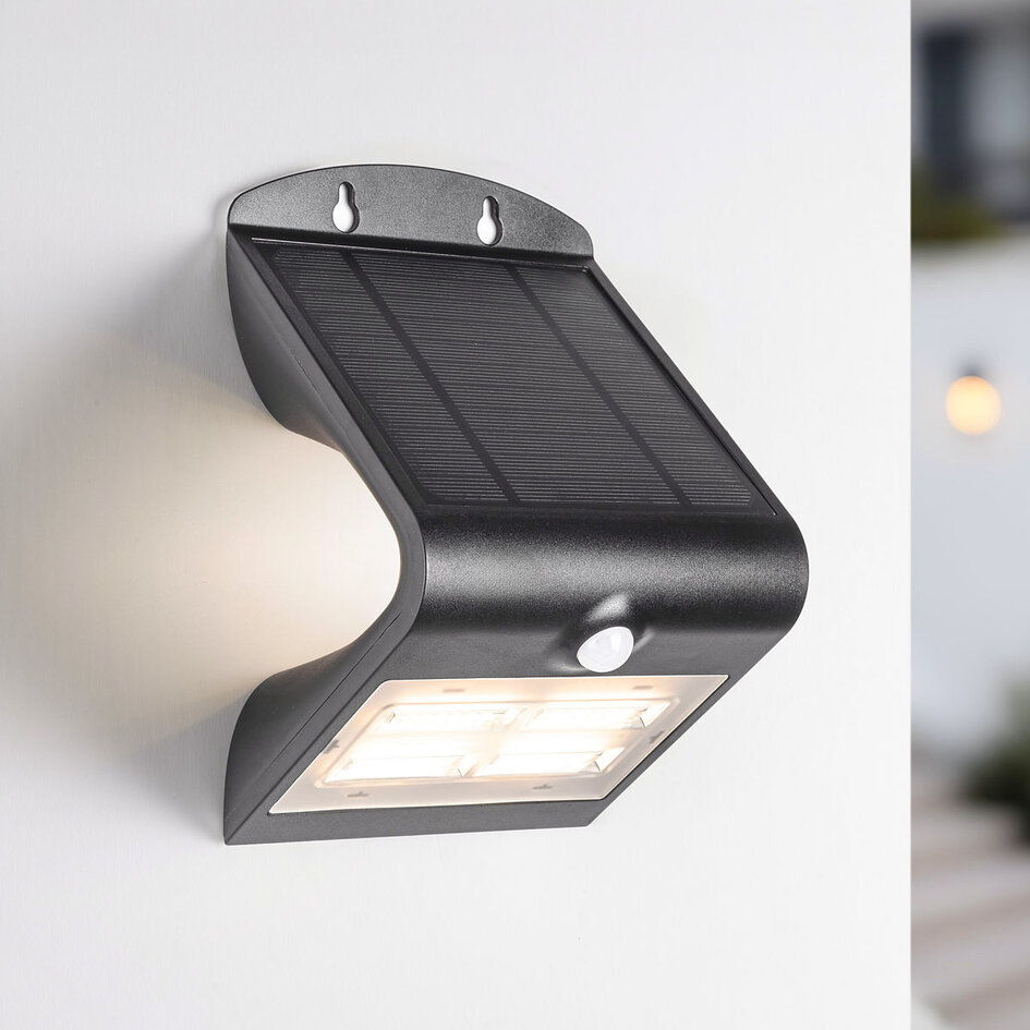 Solar buitenwandlamp Single Conan 3,2W met sensor - zwart