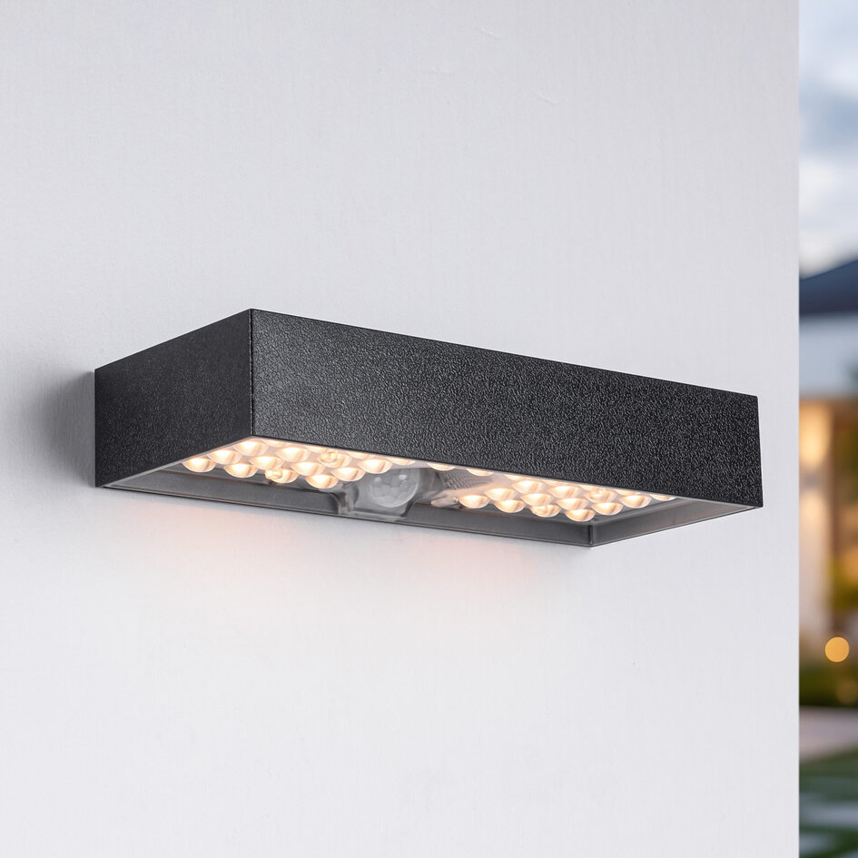 Solar buiten wandlamp Grish met sensor - zwart