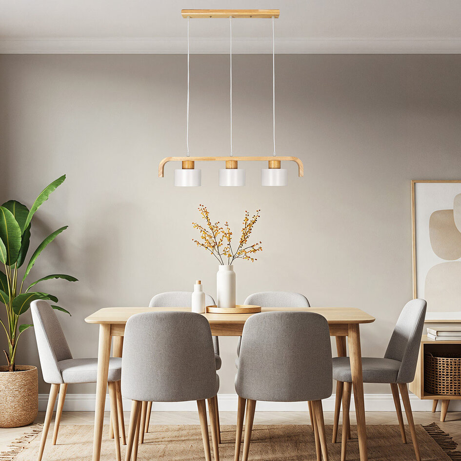 Hanglamp 3-lichts met hout en wit - Rosie