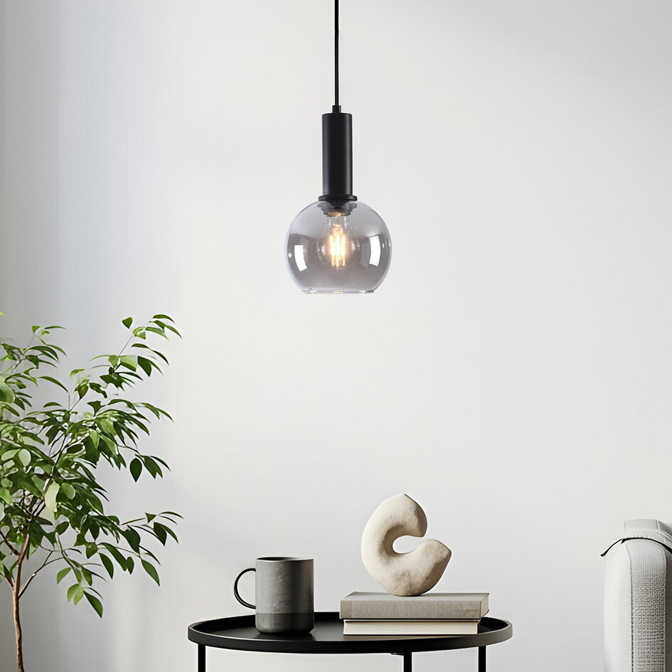 Hanglamp Inara met rookglas, 1-lichts - zwart