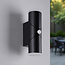 Verstelbare ronde buitenwandlamp Tess met sensor - zwart