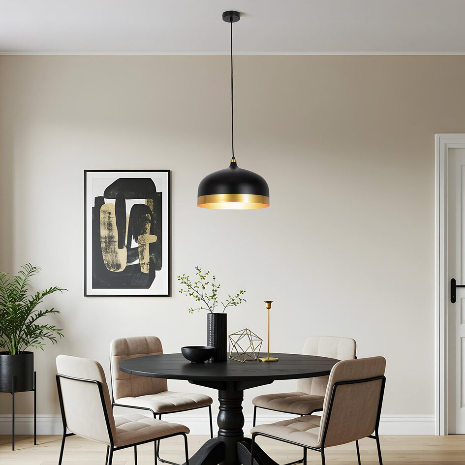 Zwarte industriële hanglamp met gouden details - Zelta