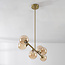 Design plafondlamp goud met amber glas, 6-lichts - Aster