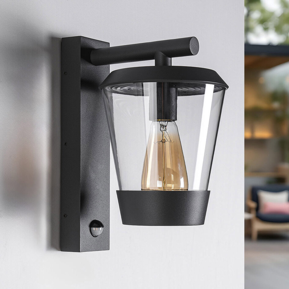 Donkergrijze design muurlamp van glas incl. sensor - Jonah