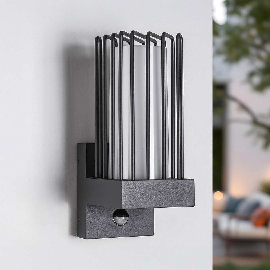 Industriële donker grijze wandlamp met sensor - Tijn