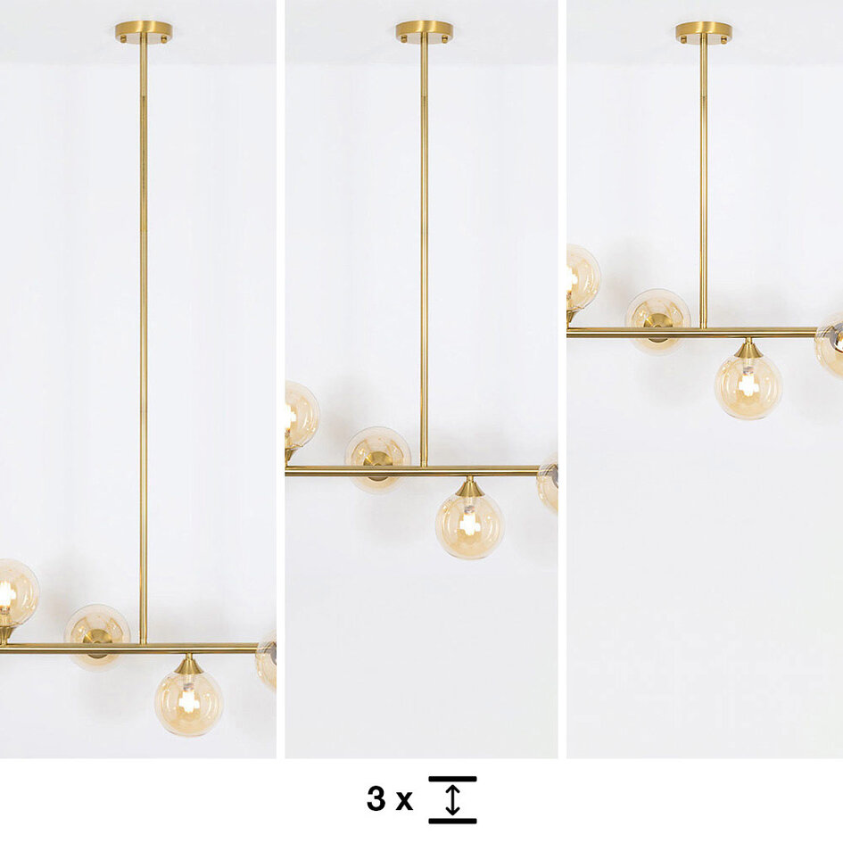 Design plafondlamp goud met amber glas, 6-lichts - Aster