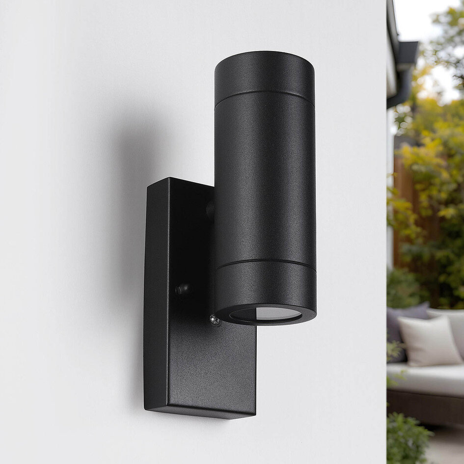 Moderne buitenwandlamp met schemersensor zwart 2-lichts - Zane