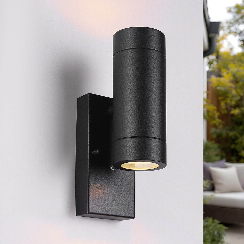 Moderne buitenwandlamp met schemersensor zwart 2-lichts - Zane
