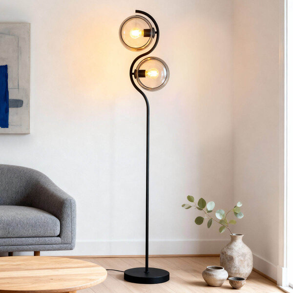 Moderne staande lamp met rond smoke glas - Curvatura