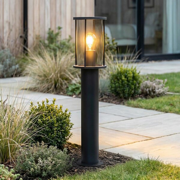 Staande buitenlamp met smoke glas - Penn - zwart 60 cm