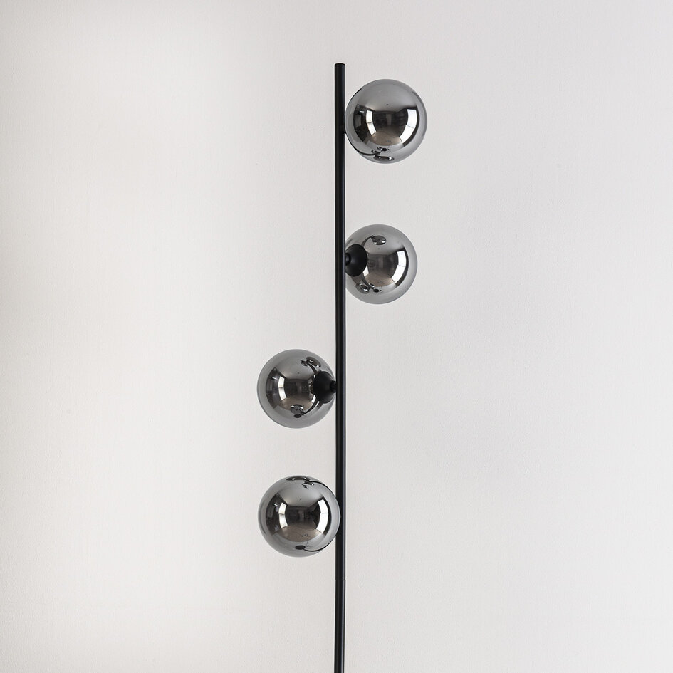 Staande lamp 4-lichts zwart met smoke glas - Pippa