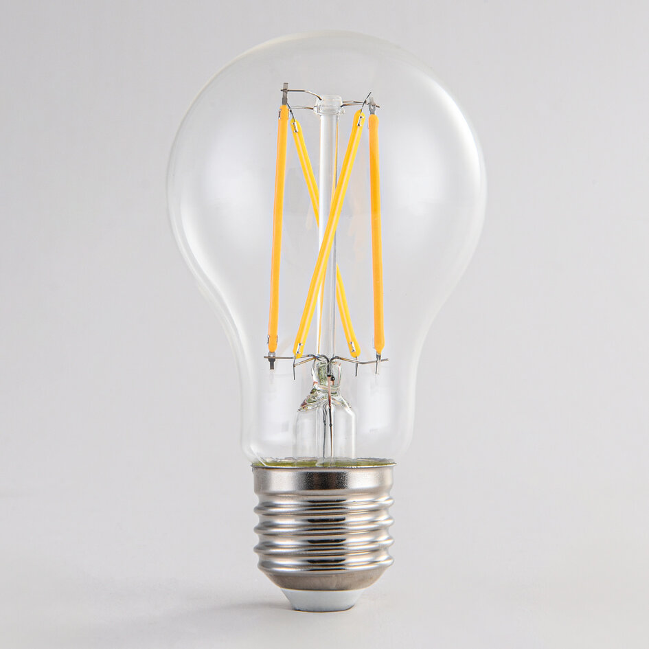 7W & 9W filament lamp, 2200-2700K, helder glas Ø60, dim-to-warm