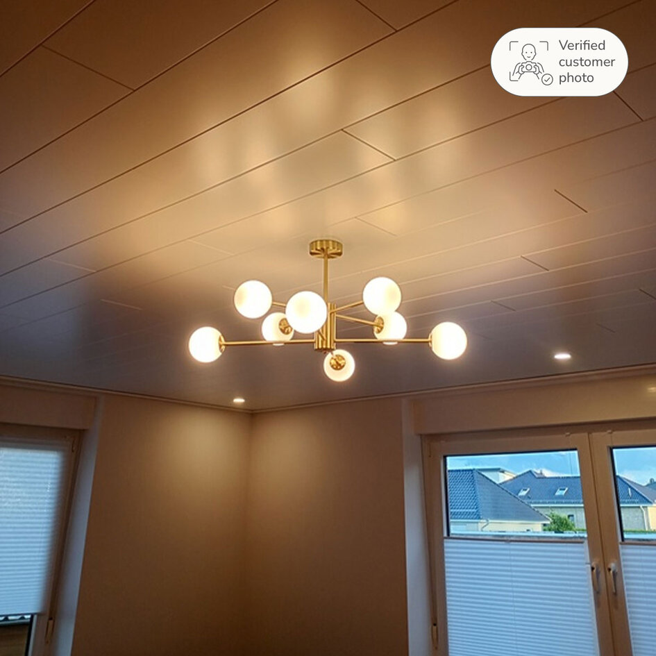 Design zandgouden plafondlamp met melkwit glas- 8-lichts Idaho