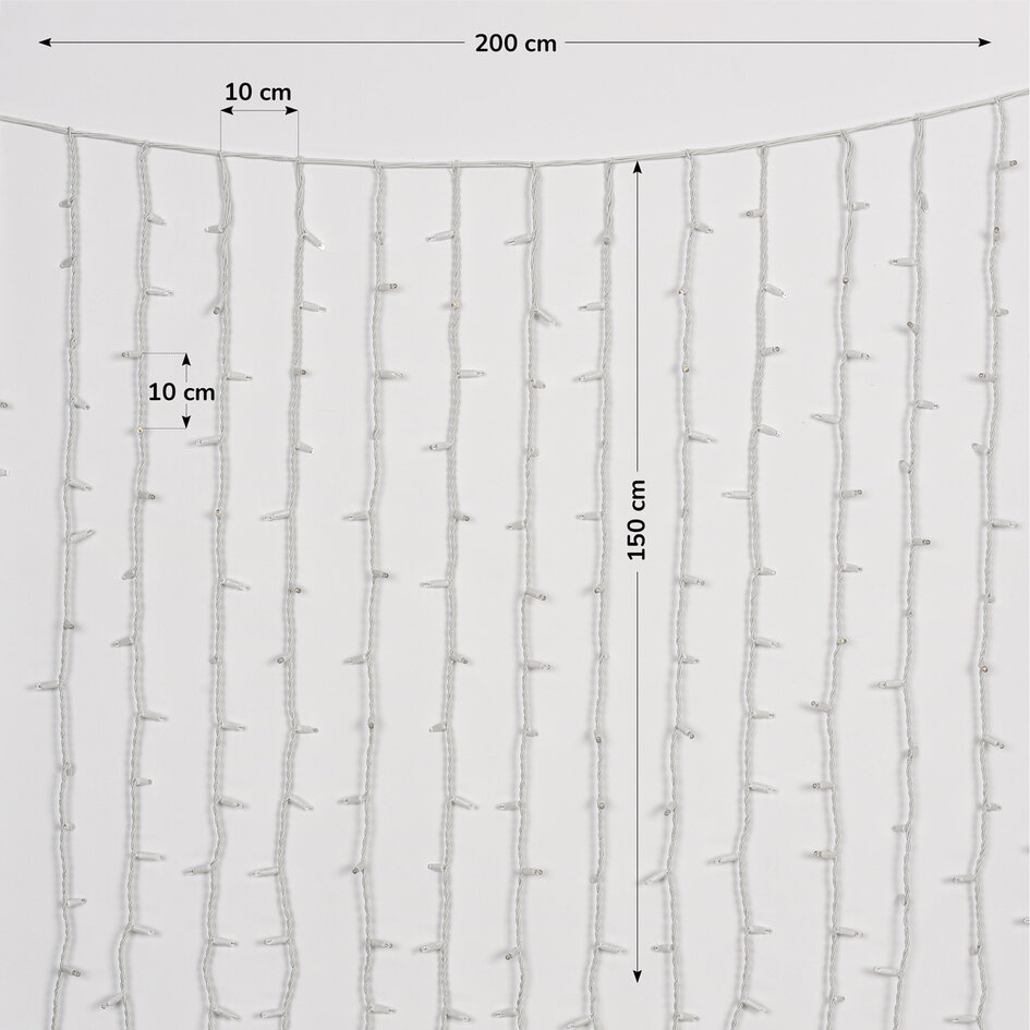 Lichtgordijn koppelbaar wit | vanaf 2 meter | 300 LEDs | 2200K extra warm wit | rubber