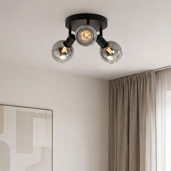 Plafondlamp met smoke glas, 3-lichts - Orlando