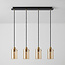 Industriële mat zwarte en  zand gouden hanglamp met amberkleurig glas  4-lichts  - Tuscon
