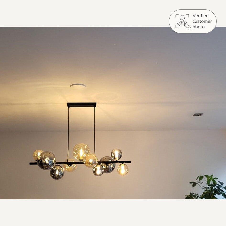 Design hanglamp Deka zwart met amber en smoke glas, 10-lichts