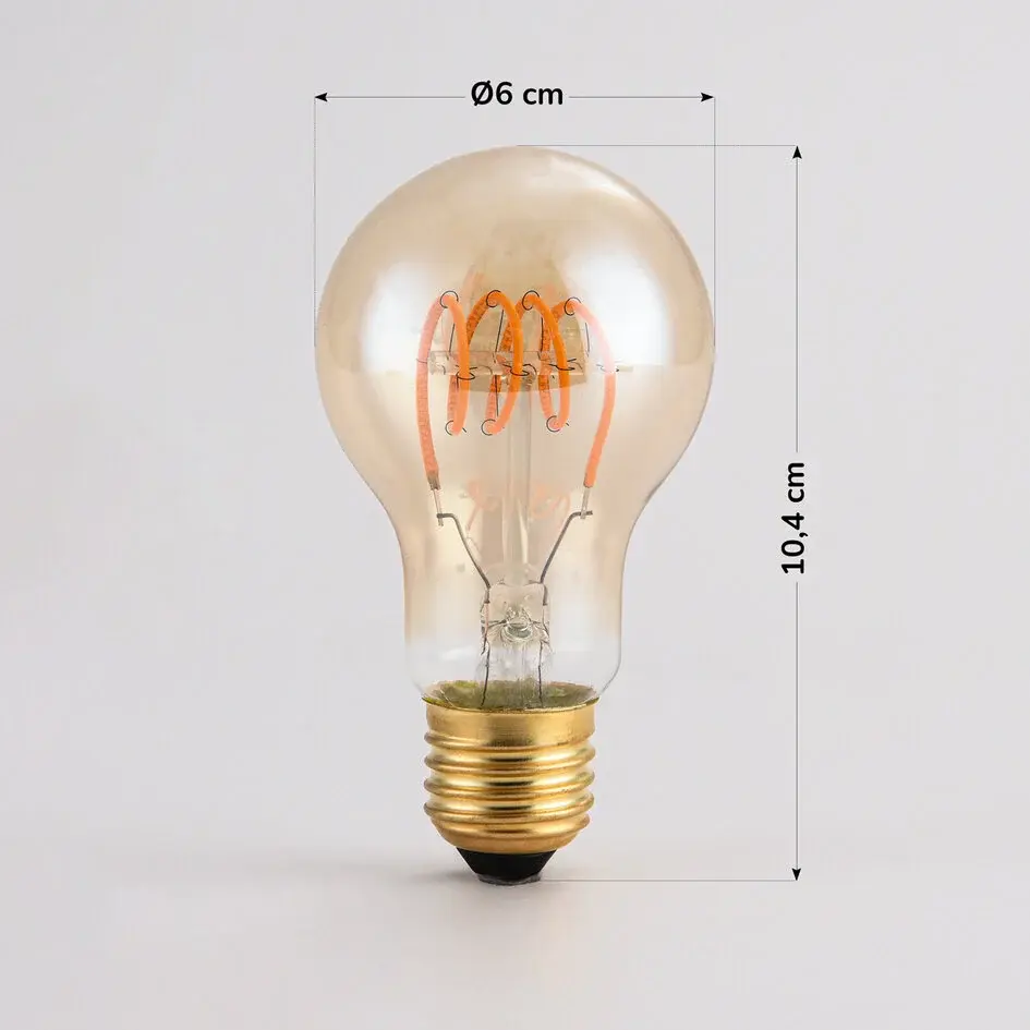 Prikkabel set met 5 watt lampen met horizontale spiraal en amber glas: optie dimbaar