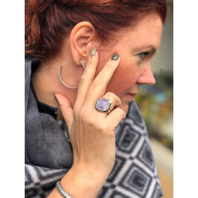 Kosmic Gem Square Amethyst  22mm - Zilverkleurig