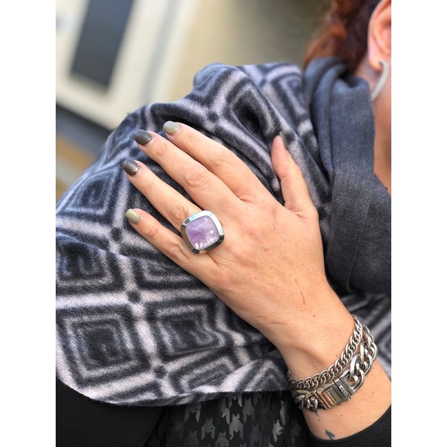 Kosmic Gem Square Amethyst 28mm - Zilverkleurig