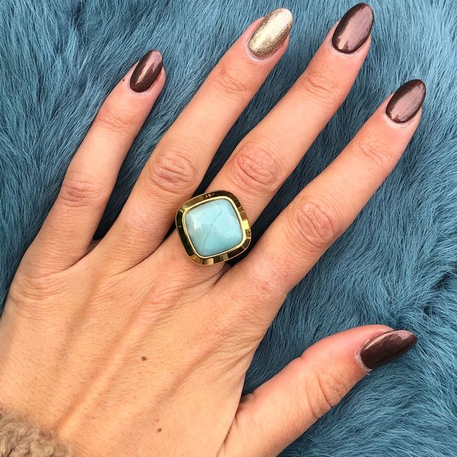 Kosmic Gem Square Amazonite  22mm - Goudkleurig