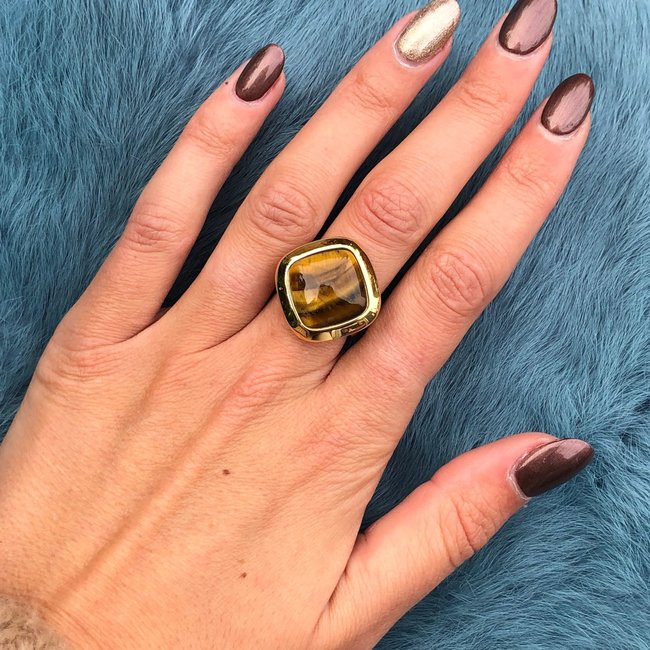 Kosmic Gem Square Tigereye 22mm - Goudkleurig