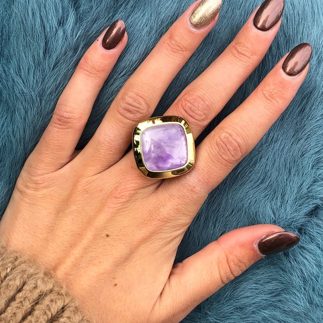 Kosmic Gem Square Amethyst  28mm - Goudkleurig