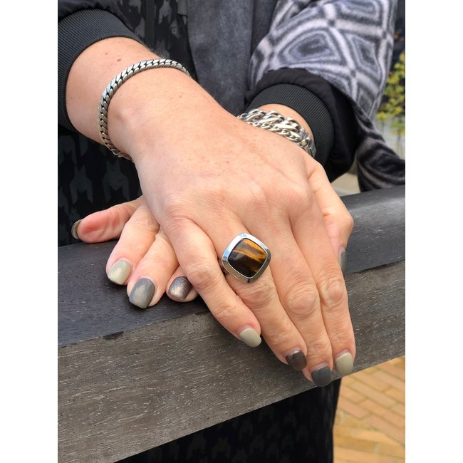 Kosmic Gem Square Tigereye 22mm -  Zilverkleurig