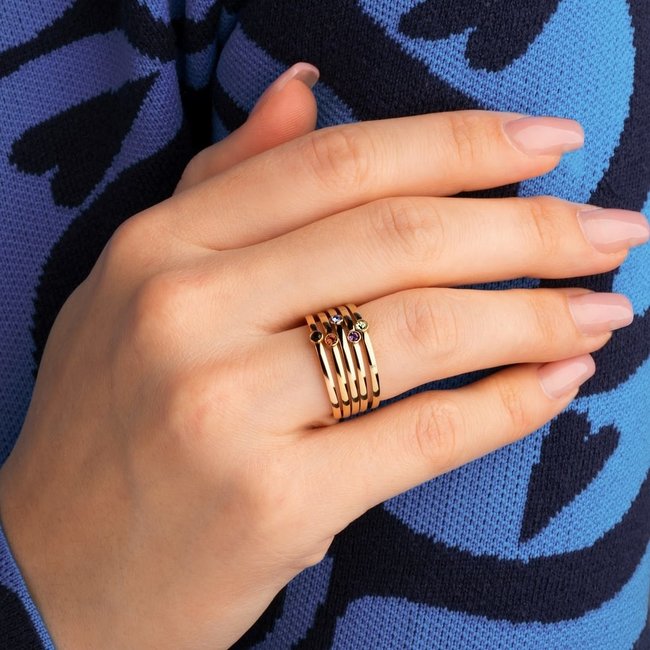 Friends Mini CZ Ring Black - Goudkleurig