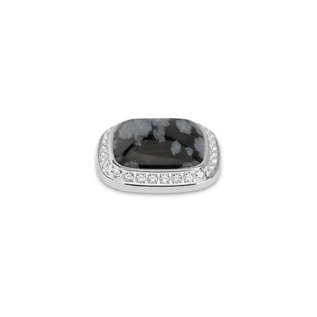Kosmic Framed CZ Steen Snowflake Obsidian - Zilverkleurig