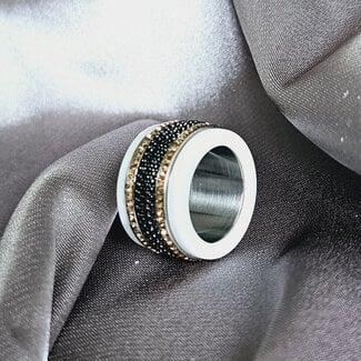 iXXXi jewellery Last Items SALE! Samengestelde Ring Nr 165  - Maat 16 Wit/Zwart/Rosé goud