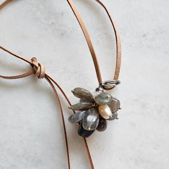 Ketting Edelsteen bedel Labradoriet grijs zilver Join Us