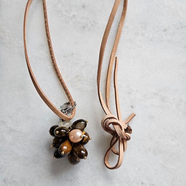 Ketting Edelsteen bedel Tijgeroog bruin zilver Join Us