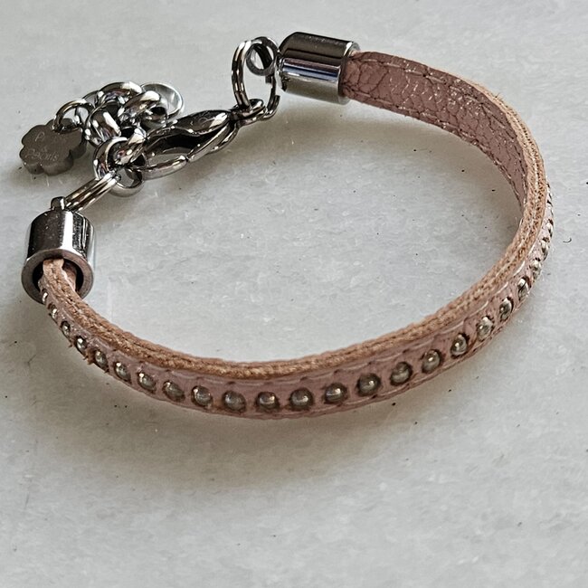 Leren Armband met Studs Licht Roze Trendy