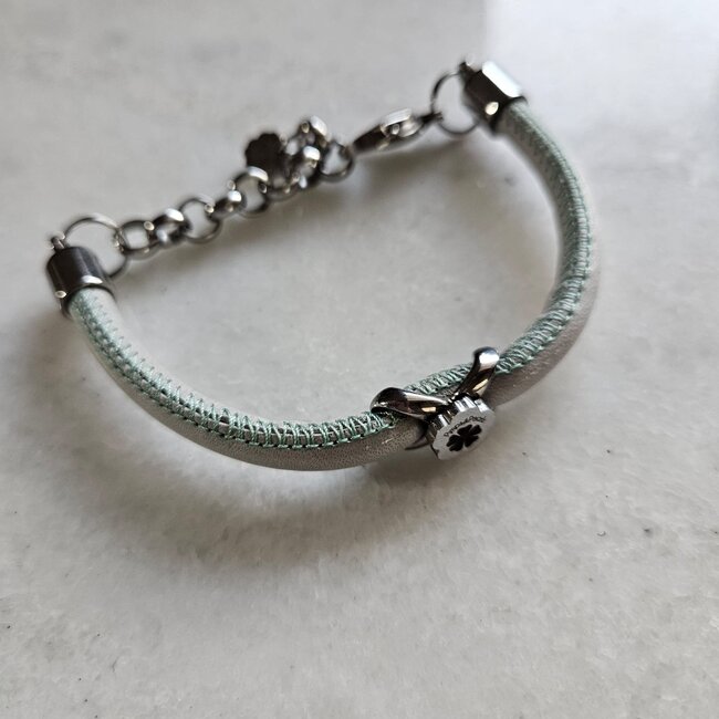 Leren  Armband Moesss Uno Style licht blauw groen