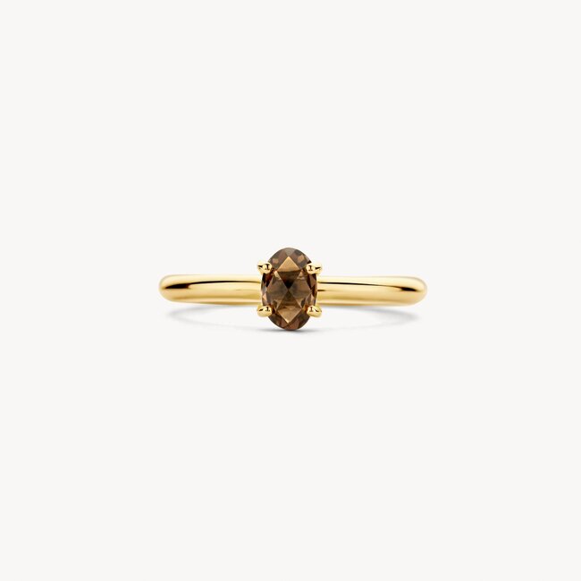 Ring 1242YSQ - 14k Geelgoud met Smokey quartz