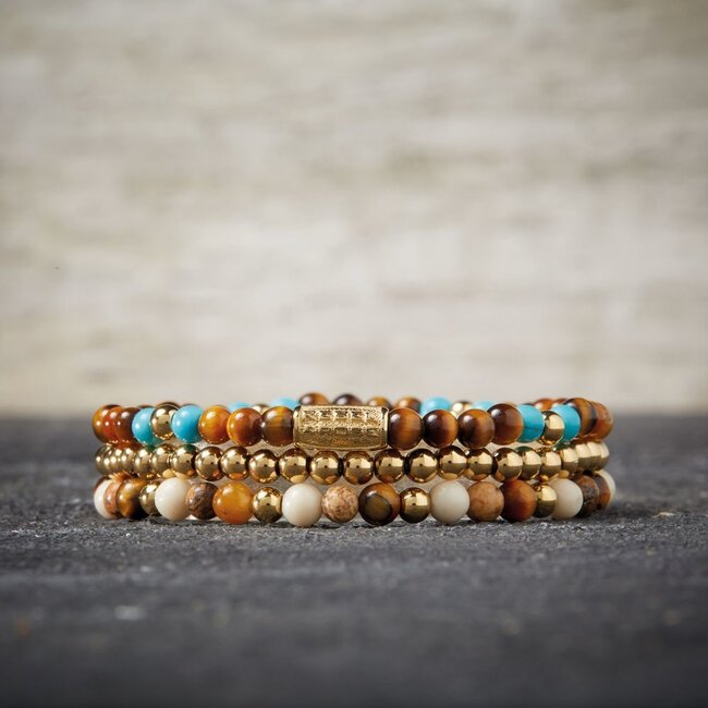 Armband Mix Tiger Turquoise - 4mm - 18 ct ionplated