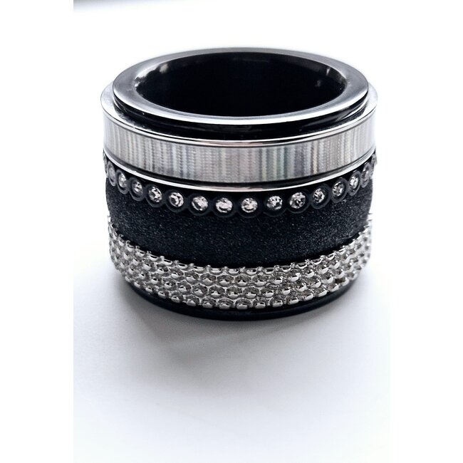 Samengestelde Ring Nr 701  - Maat 16 Zilver/Zwart
