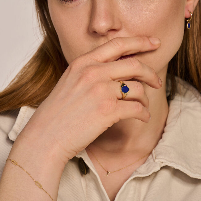 Zegelring 1214YLA - 14k Geelgoud met Lapis