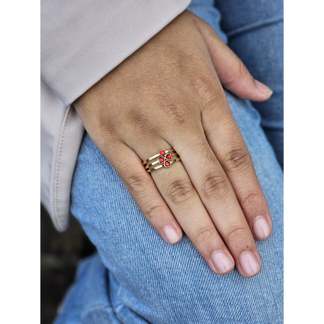 Friends Adore Ring Ruby Red - Goudkleurig