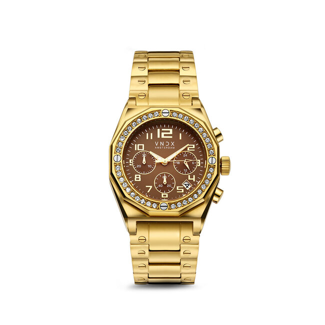 VNDX Amsterdam Horloge The One Goud Bruin Haar Sieraad