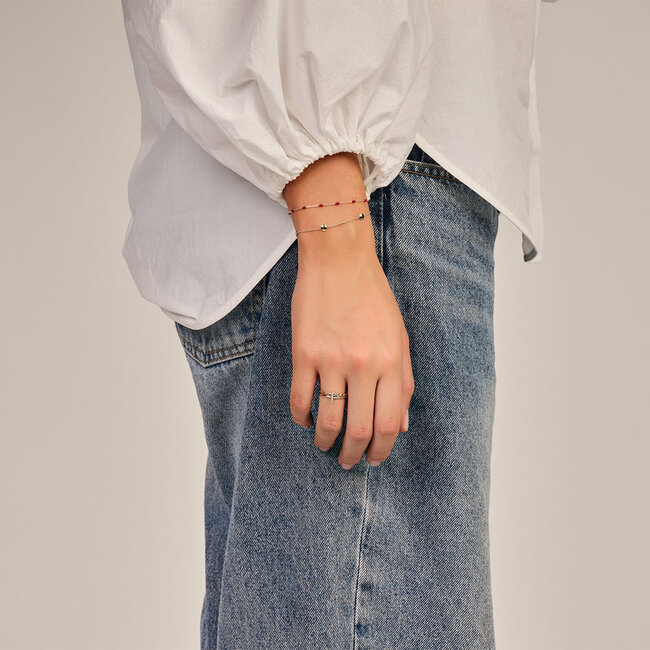 Armband 2226YRR - 14k Geelgoud met rode resin